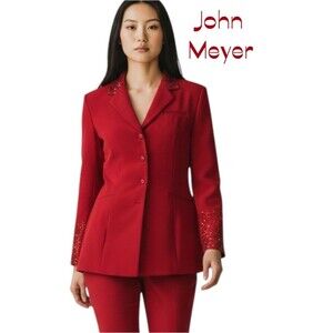 John Meyer Red Tailored Sequined Beaded Jacket NWOT Size 10